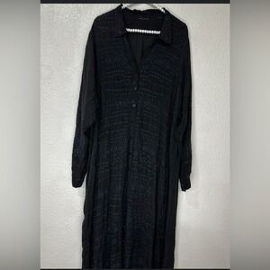 Johnny Was Embroidered Black Button-Up Long Sleeve Maxi Dress